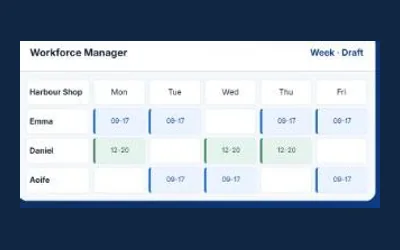 Workforce Manager colour-coded roster preview