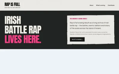 Rap Is Full Irish battle rap archive landing page